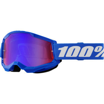 100% Strata 2 Goggles - Mirror Lens Blue/Red/Blue Mirror - Front View with Side Strap