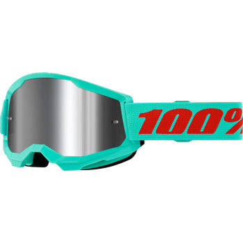 100% Strata 2 Goggles - Mirror Lens Maupiti/Silver Mirror - Front View with Side Strap