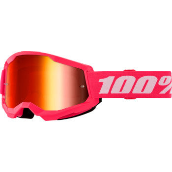 100% Strata 2 Goggles - Mirror Lens Pink/Red Mirror - Front View with Side Strap