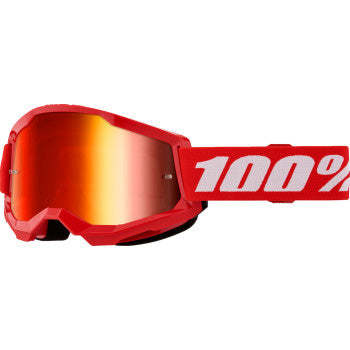 100% Strata 2 Goggles - Mirror Lens Red/Red Mirror - Front View with Side Strap