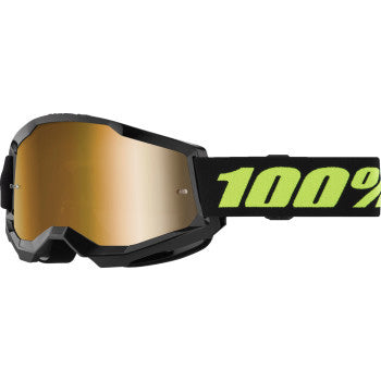 100% Strata 2 Goggles - Mirror Lens Solar Eclipse/True Gold Mirror - Front View with Side Strap