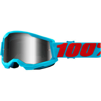 100% Strata 2 Goggles - Mirror Lens Summit/Silver Mirror - Front View with Side Strap