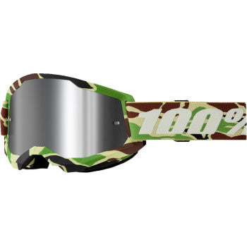 100% Strata 2 Goggles - Mirror Lens War Camo/Silver Mirror - Front View with Side Strap