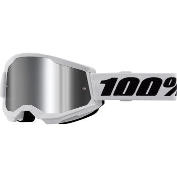 100% Strata 2 Goggles - Mirror Lens White/Silver Mirror - Front View with Side Strap