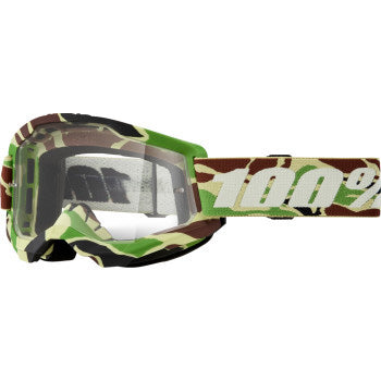 100% Strata 2 Goggles - Clear Lens War Camo - Front View with Side Strap