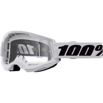 100% Strata 2 Goggles - Clear Lens White - Front View with Side Strap