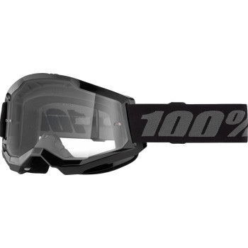 100% Strata 2 Junior Goggles - Clear Lens Black - Front View with Side Strap