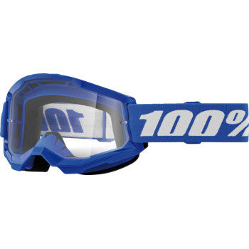 100% Strata 2 Junior Goggles - Clear Lens Blue - Front View with Side Strap
