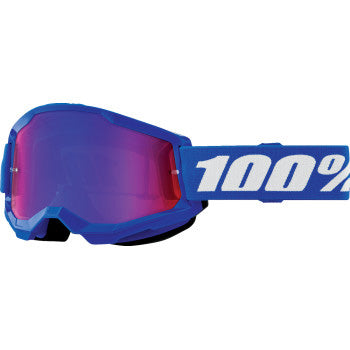 100% Strata 2 Junior Goggles - Mirror Lens Blue/Red/Blue Mirror - Front View with Side Strap