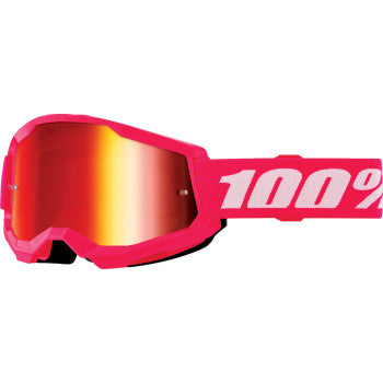 100% Strata 2 Junior Goggles - Mirror Lens Pink/Red Mirror - Front View with Side Strap