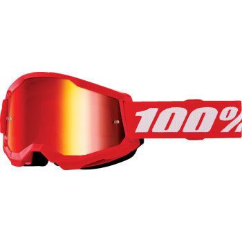 100% Strata 2 Junior Goggles - Mirror Lens Red/Red Mirror - Front View with Side Strap