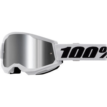 100% Strata 2 Junior Goggles - Mirror Lens White/Silver Mirror - Front View with Side Strap