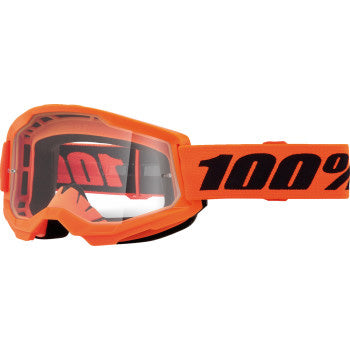 100% Strata 2 Junior Goggles - Clear Lens Neon Orange - Front View with Side Strap
