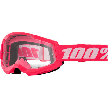 100% Strata 2 Junior Goggles - Clear Lens Pink - Front View with Side Strap