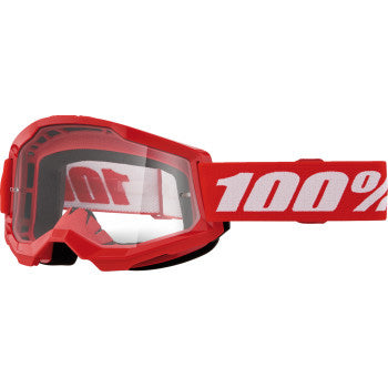 100% Strata 2 Junior Goggles - Clear Lens Red - Front View with Side Strap
