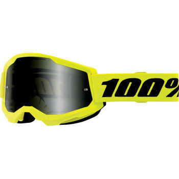 100% Strata 2 Sand Goggles - Smoke Lens Neon Yellow - Front View with Side Strap