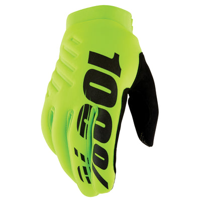 100% Youth Brisker Glove Fluo Yellow - Back of Hand View