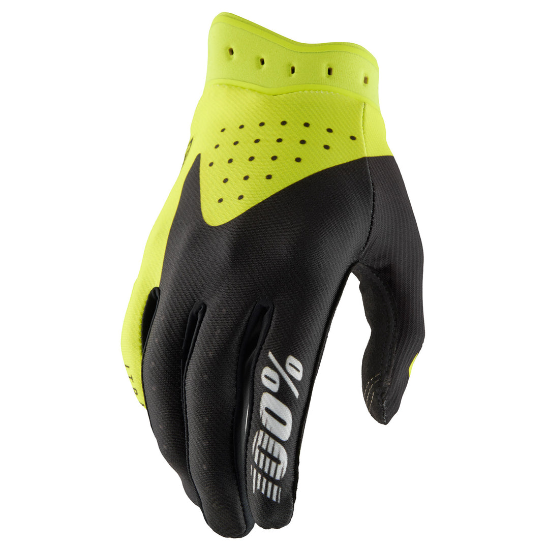 100% Youth iTrack 2 Gloves Black/Yellow Fluo - Back of Hand View