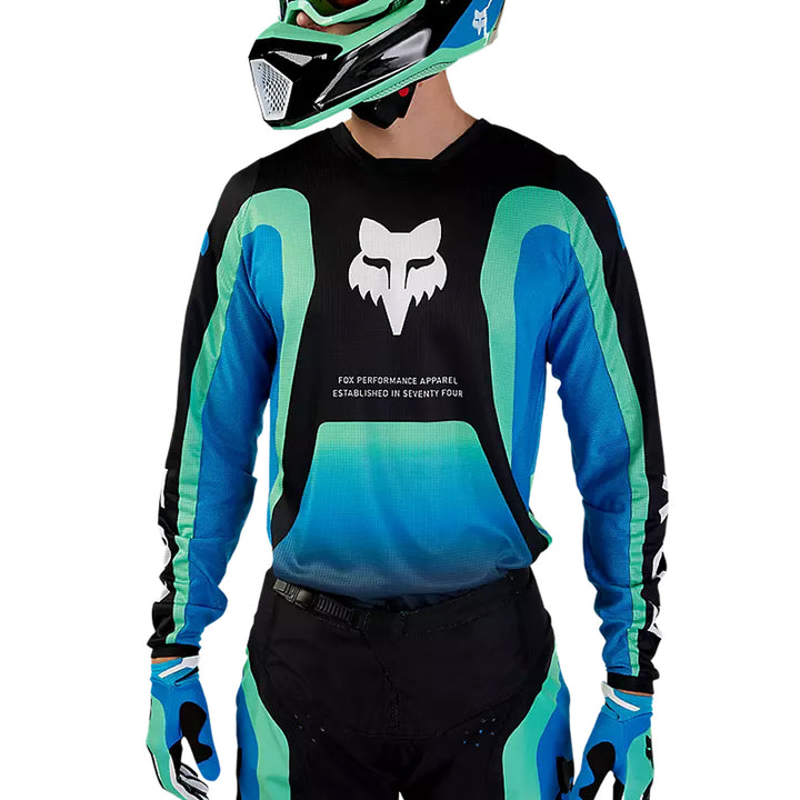 Fox Racing 180 Ballast Jersey Black/Blue - Front View of Model Posing in Jersey