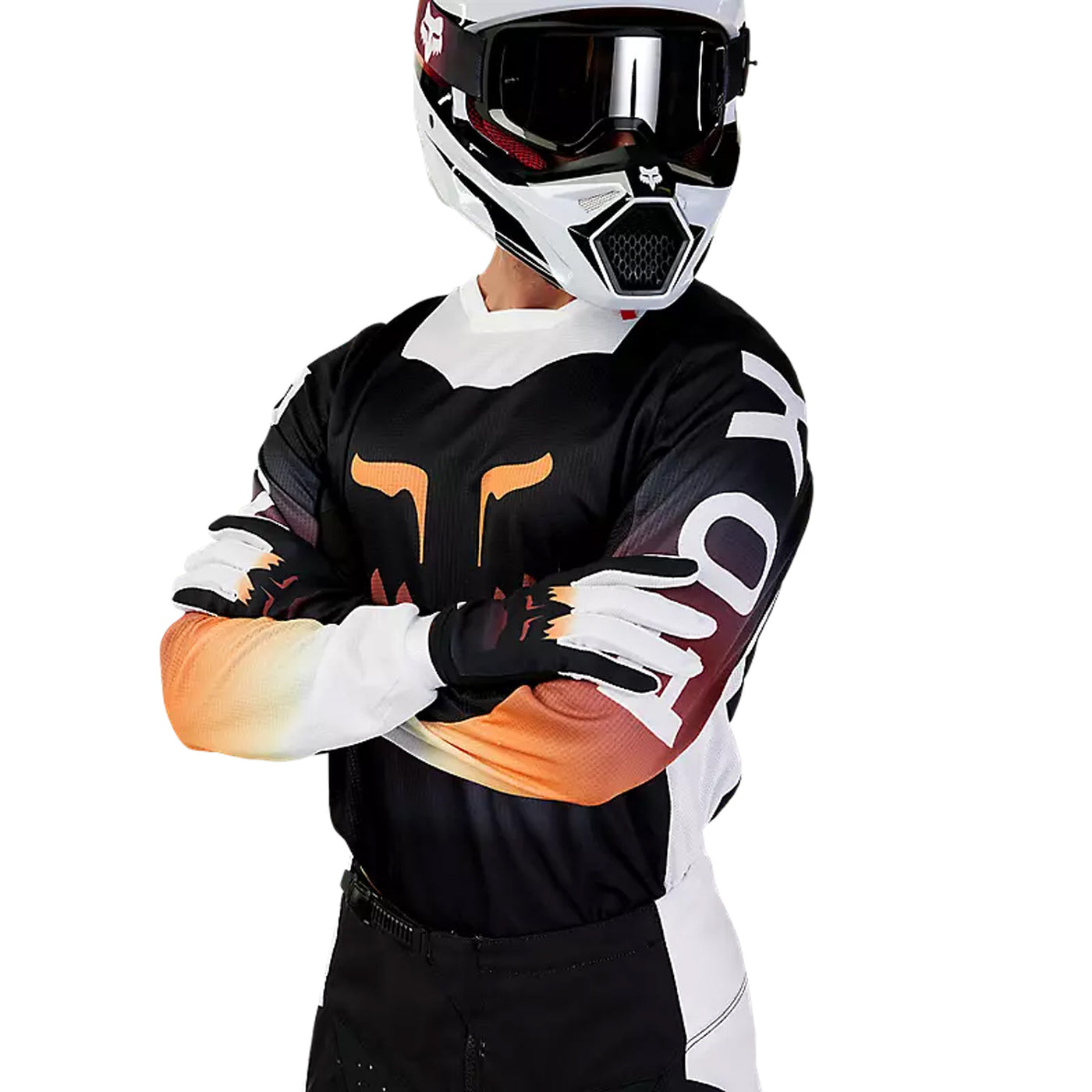 Fox Racing 180 Flora Jersey Black - Front Side View of Model Posing in Jersey with Arms Crossed