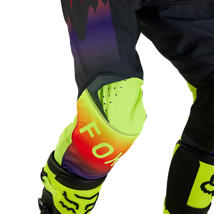 Fox Racing 180 Flora Pants Dark Shadow Grey - Close-Up of Knee Details and Graphic