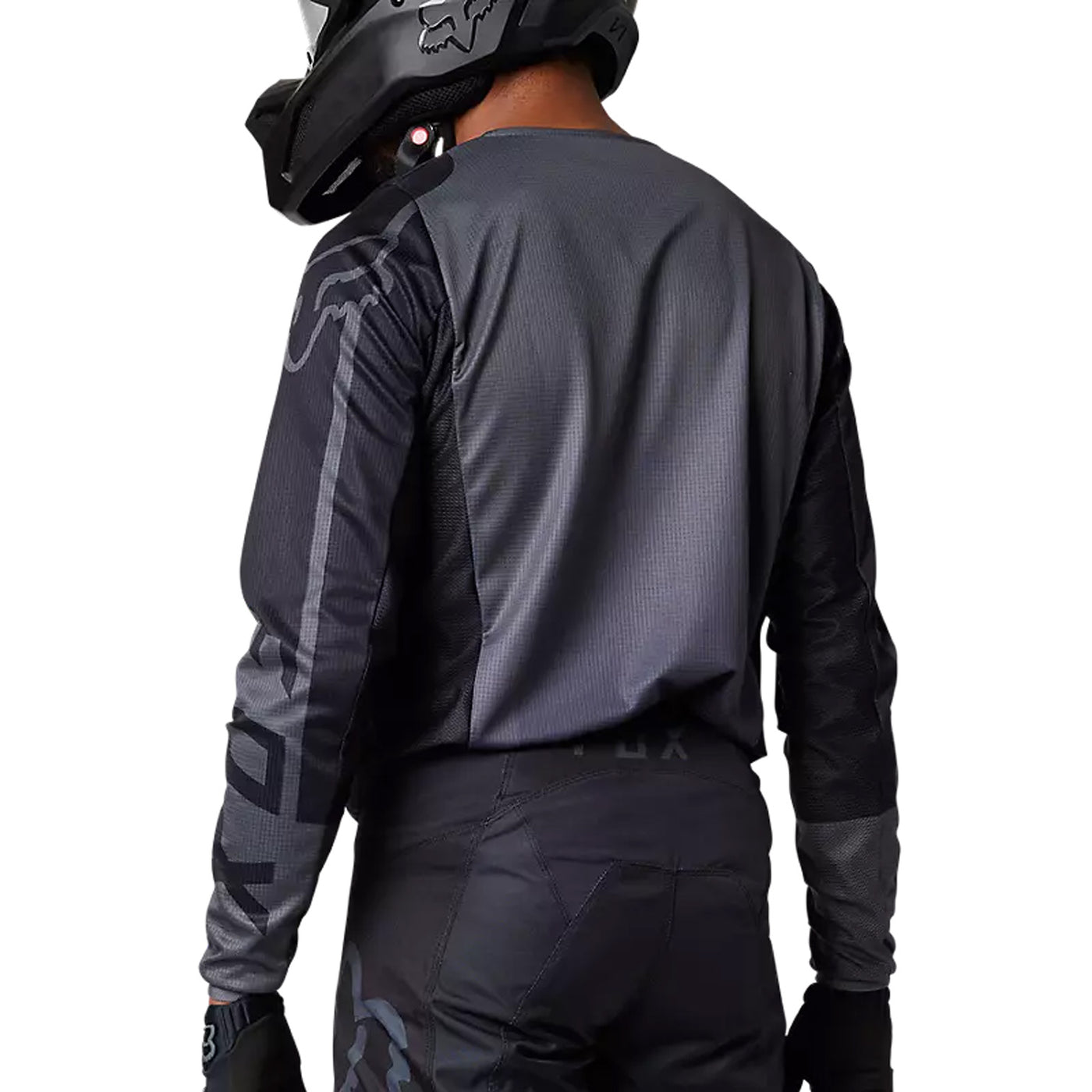 Fox Racing 180 Leed Jersey Dark Shadow Grey - Rear View of Model Posing in Jersey