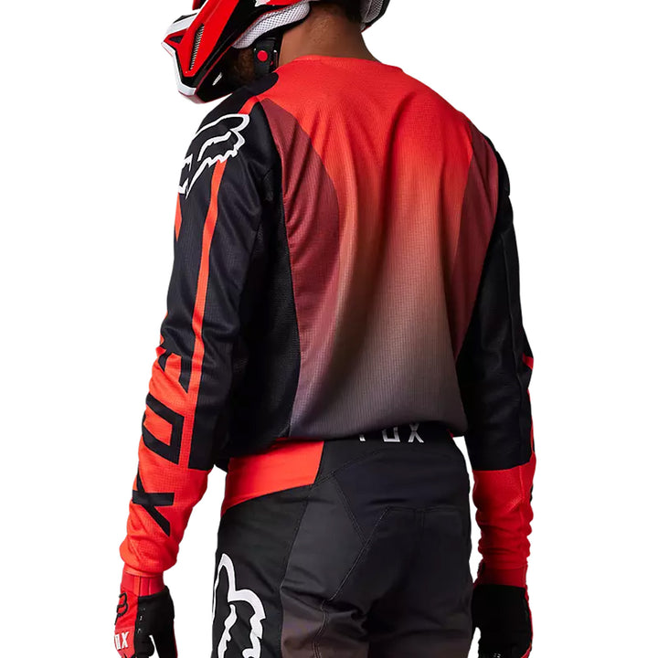 Fox Racing 180 Leed Jersey Fluorescent Red - Rear View of Model Posing in Jersey