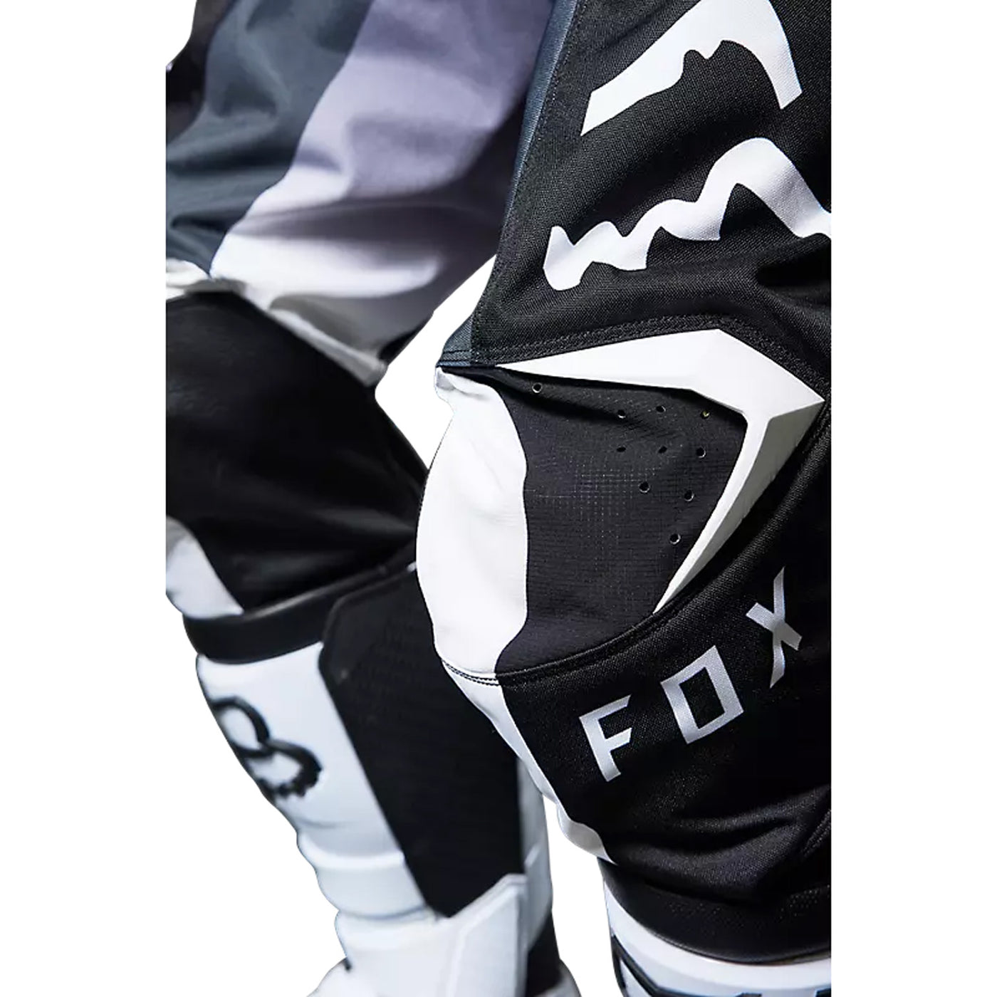 Fox Racing 180 Leed Pants Black/White - Close-Up of Knee Details and Graphic