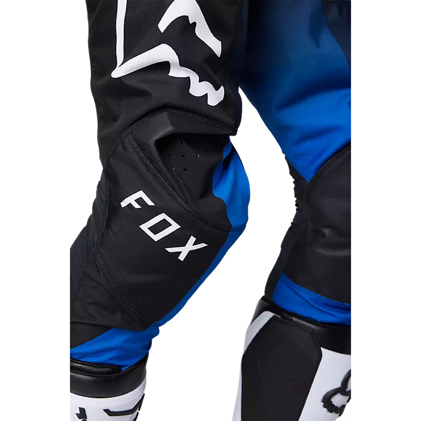 Fox Racing 180 Leed Pants Blue - Close-Up of Knee Graphic and Details