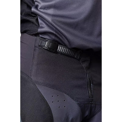 Fox Racing 180 Leed Pants Dark Shadow Grey - Close-Up of Belt Adjuster and Zipper