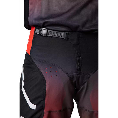 Fox Racing 180 Leed Pants Fluorescent Red - Close-Up of Zipper and Thigh Details