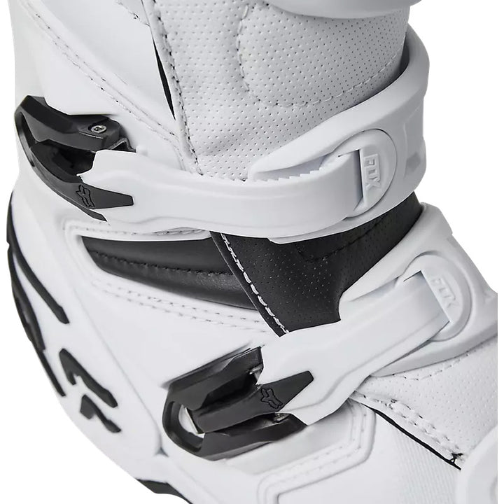 Fox Racing Comp Boots White - Close-up View of Buckles