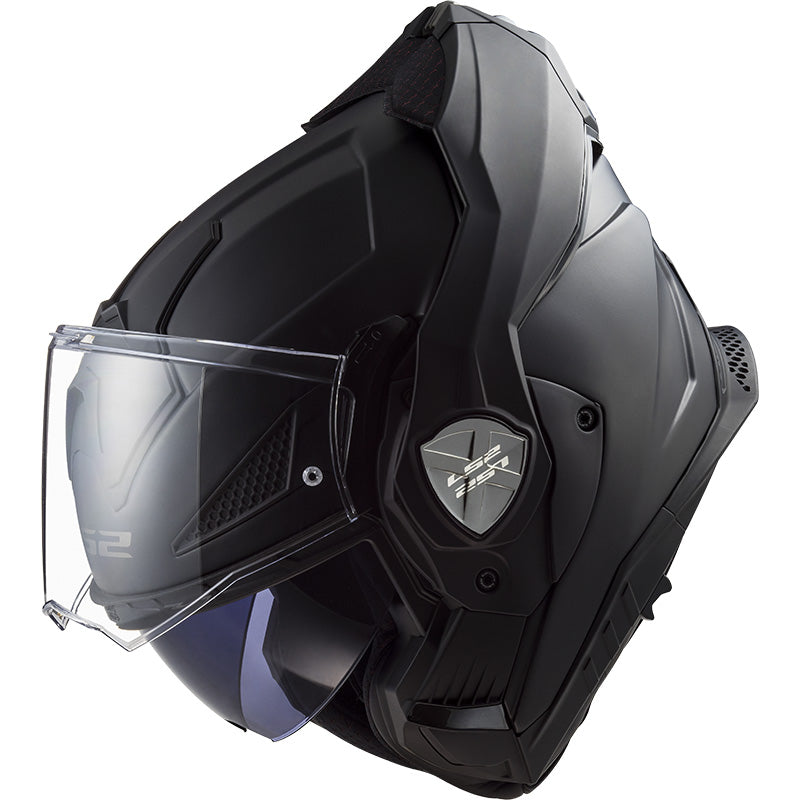 LS2 Helmets Advant-X Helmet Matte Black - Left Side View with Chin Bar Rotated to Back of Helmet