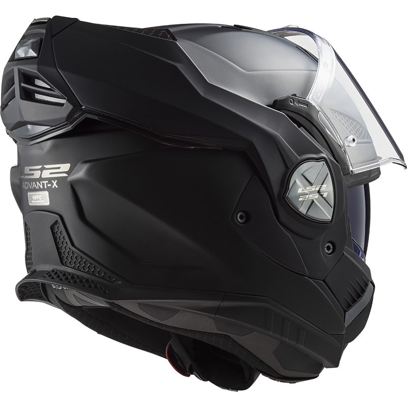 LS2 Helmets Advant-X Helmet Matte Black - Rear Side View with Chin Bar Rotated to Back of Helmet