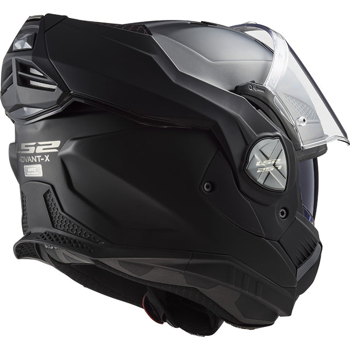 LS2 Helmets Advant-X Helmet Matte Black - Rear Side View with Chin Bar Rotated to Back of Helmet