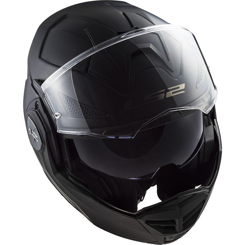 LS2 Helmets Advant-X Helmet Matte Black - Front Top View with FaceShield Raised