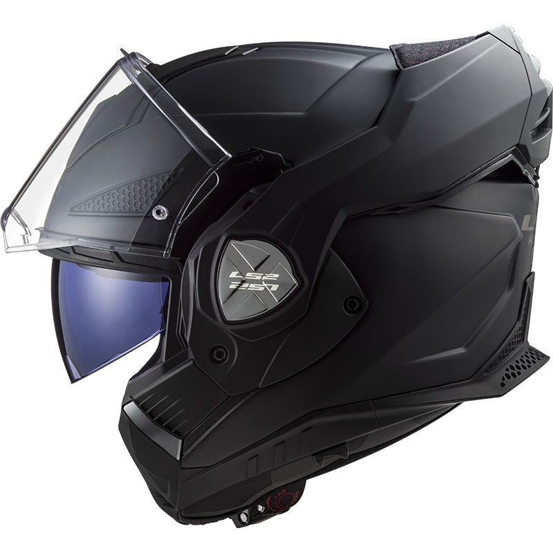 LS2 Helmets Advant-X Helmet Matte Black - Left Side View with Chin Bar Rotated to Back of Helmet