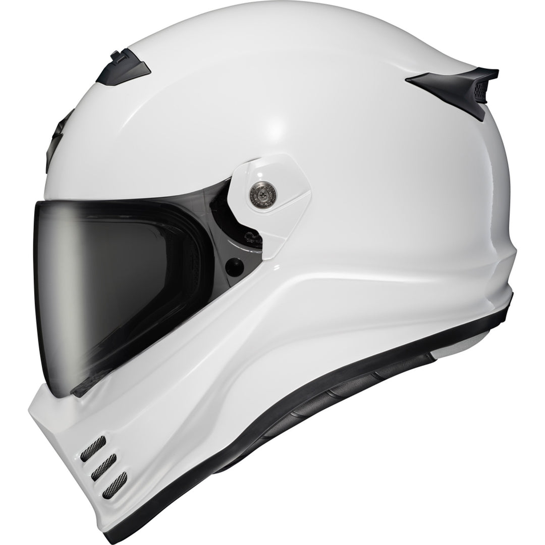SCORPION EXO Covert FX Full Face Helmet Gloss White - Side View with Dark Smoke Faceshield