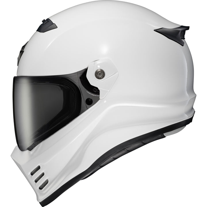 SCORPION EXO Covert FX Full Face Helmet Gloss White - Side View with Dark Smoke Faceshield