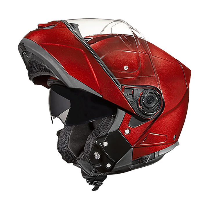 Daytona Helmets D.O.T. Glide Helmet Black Cherry - Front Left Side View with Chin Bar Raised