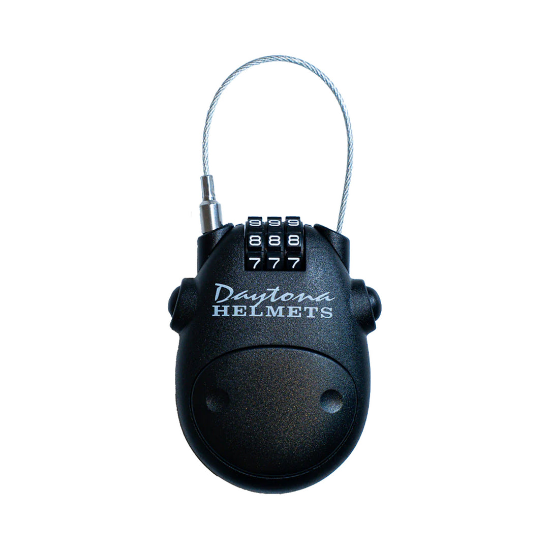Daytona Helmets Retractable Cable Helmet Lock - Front View with Cable Looped to Lock