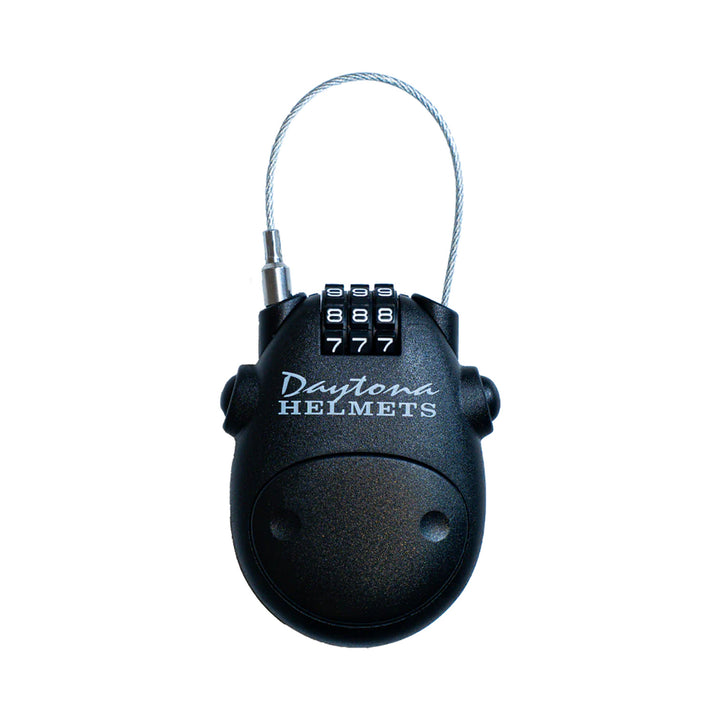 Daytona Helmets Retractable Cable Helmet Lock - Front View with Cable Looped to Lock