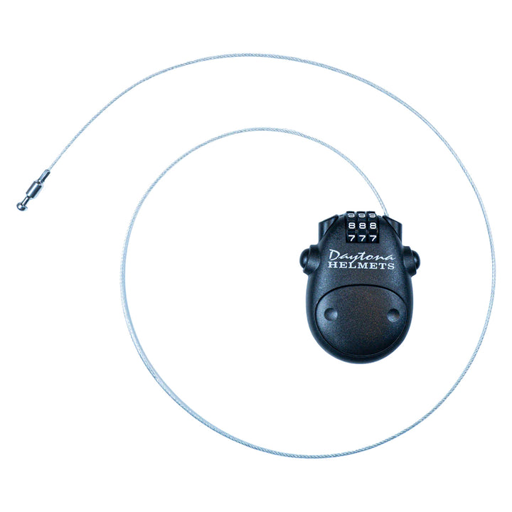 Daytona Helmets Retractable Cable Helmet Lock - Front View with Cable Stretched Out