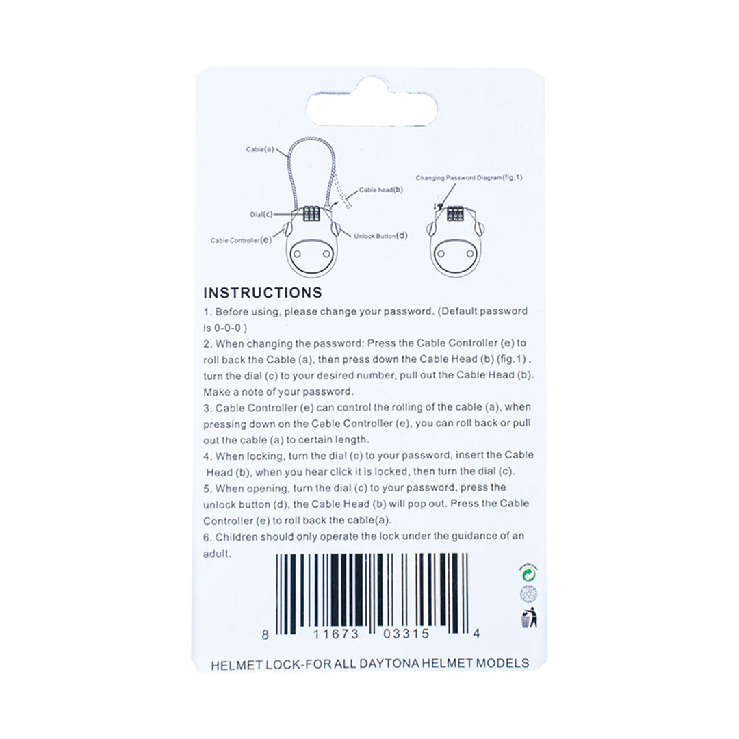 Daytona Helmets Retractable Cable Helmet Lock - Rear View of Package