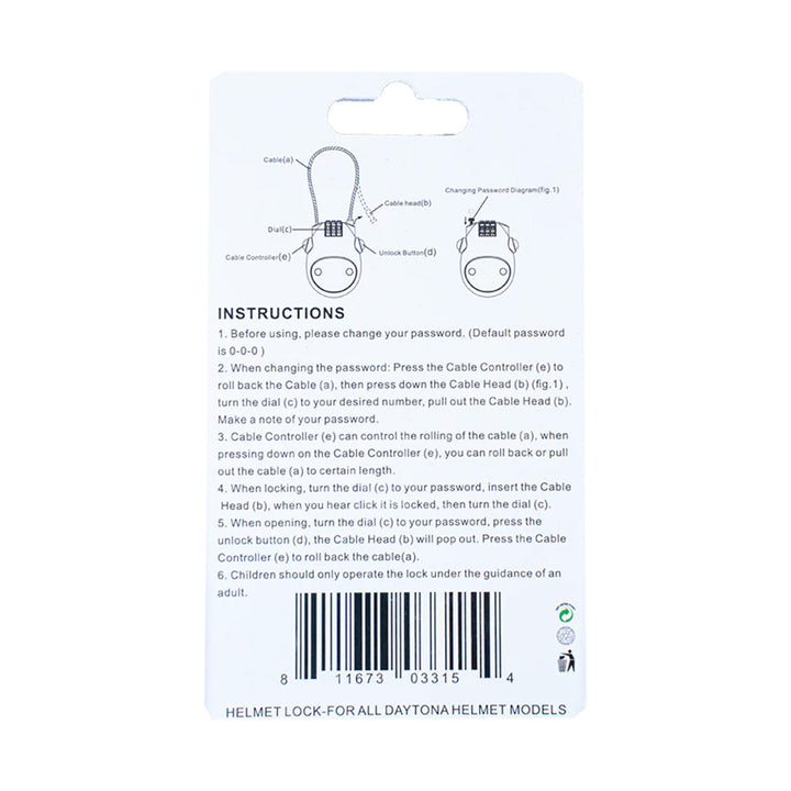 Daytona Helmets Retractable Cable Helmet Lock - Rear View of Package