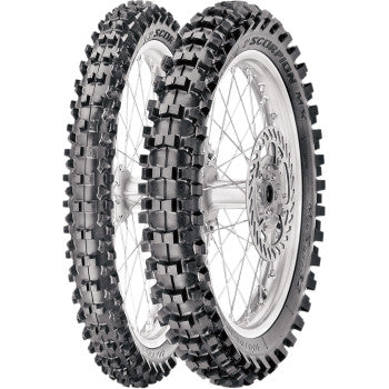 Pirelli Scorpion MX32 Mid Soft Tire - Angled Side View of Front and Rear