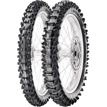 Pirelli Scorpion MX32 Soft Tire - Angled Side View of Front and Rear