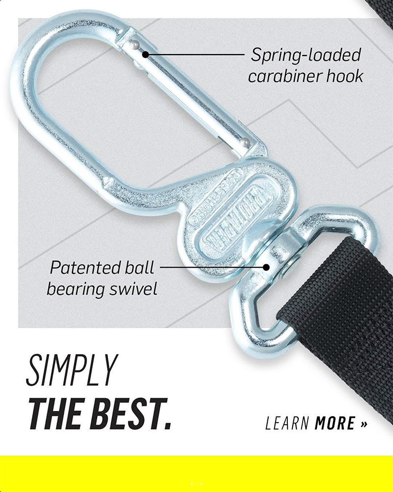 Pro Taper Tie Downs spring-loaded carabiner hook and patented ball bearing swivel