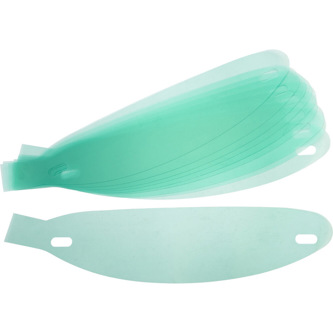 SCORPION EXO EXO-R1 Air Race Shield Tear-Offs - Clear - 10 Pack - Display View of Single Tear-Off and Stack of Tear-Offs