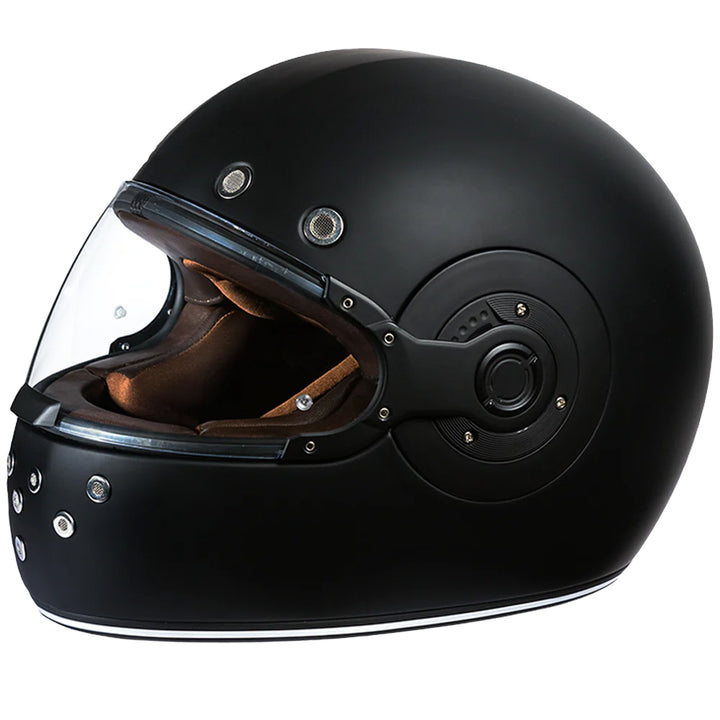 Daytona Helmets D.O.T. Retro Helmet Dull Black w/Dull Black Accents - Front Left Side View